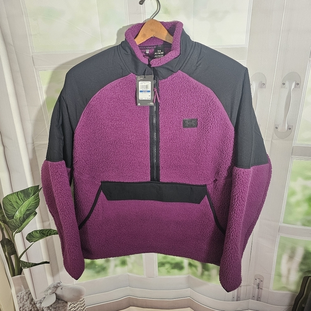 Under Armour Jacket Mens XL Legacy Sherpa Purple/ Black Fleece Teddy Coat NWTS